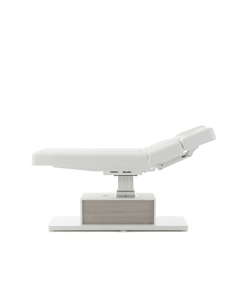 The Ben - Vit massagebrits med detaljer i grått ek-mönster - med motor - med justerbara armstöd